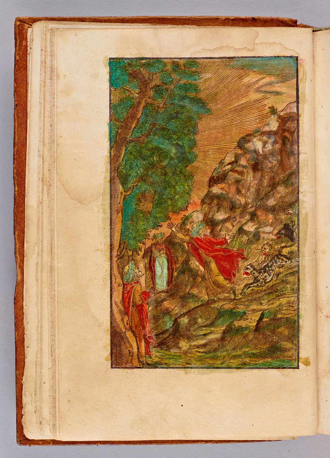 At the very beginning of the Commedia, Dante finds himself in middle age, in a dark wood, confronted by 3 beasts: a lion, a leopard and a she-wolf, he cannot evade. At last, Virgilio appears.