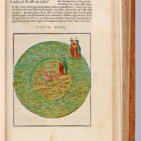 We see the second ring of the Ninth Circle, Antenora, where traitors to the homeland are punished, and the third circle, Ptolomea, where reside traitors to their guests. A small image of Lucifer appears at the center. Dante and Virgilio speak with Fra Alberigo who informs them that Ptolomea has the power to take a soul to hell even while the body remains on Earth, using Dante's acquaintance, Branca Doria, as an example.