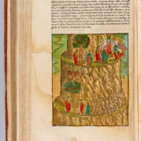 On the sixth terrace, where the emaciated gluttonous are purged of their sin, Dante, Virgilio and Stazio encounter a strange tree smelling of ripe figs with branches pointing downward, making it impossible to climb. The tree cites, in a disembodied voice, examples of temperance. Dante speaks with his friend Forese Donati and introduces him to Virgilio and Stazio. They continue on, past another beautiful but inaccessible fruit tree, and pass the Angel of Temperance on their way up.